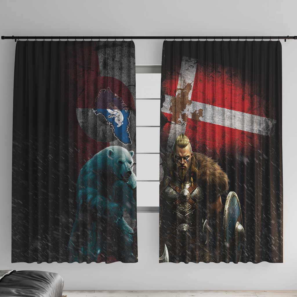 Greenlandic and Danish Together Window Curtain Polar Warrior Vikings with National Flag Grunge Style - Wonder Print Shop