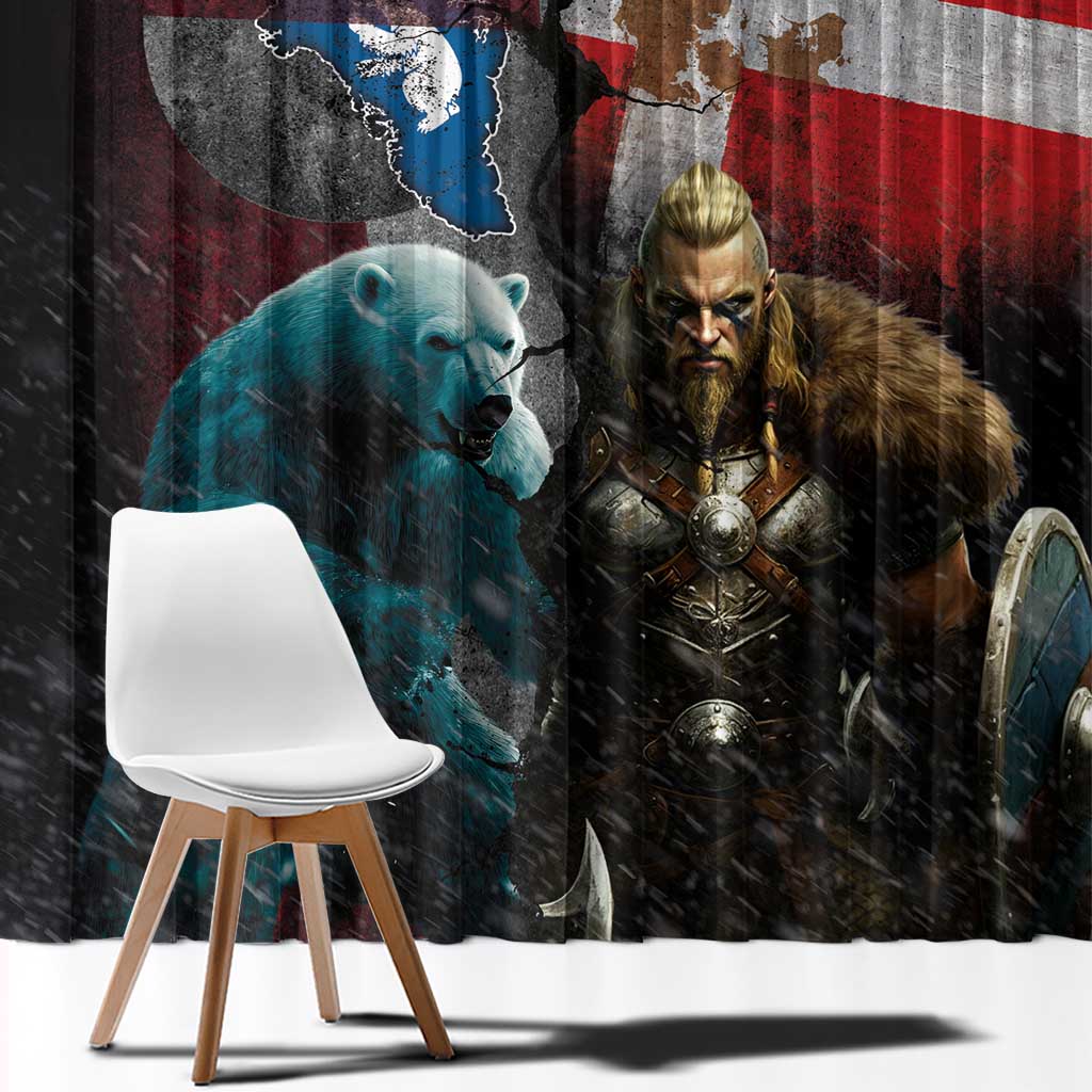 Greenlandic and Danish Together Window Curtain Polar Warrior Vikings with National Flag Grunge Style - Wonder Print Shop