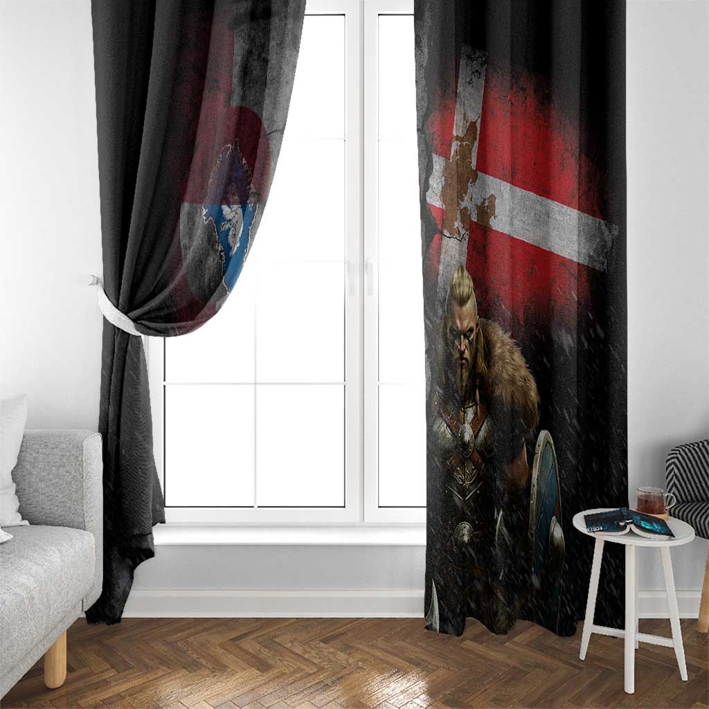 Greenlandic and Danish Together Window Curtain Polar Warrior Vikings with National Flag Grunge Style - Wonder Print Shop