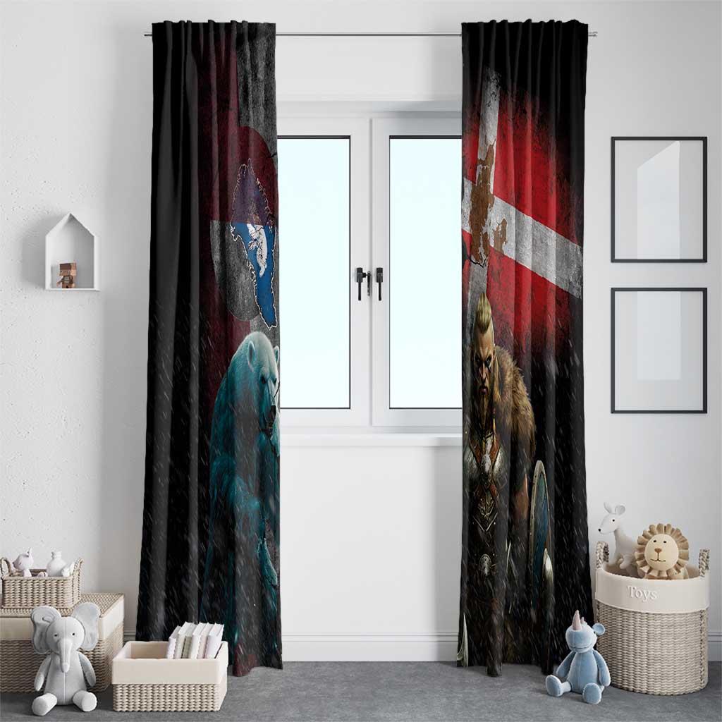 Greenlandic and Danish Together Window Curtain Polar Warrior Vikings with National Flag Grunge Style - Wonder Print Shop