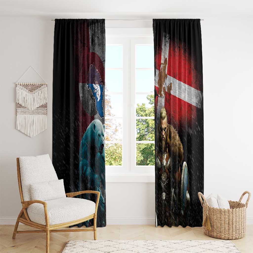 Greenlandic and Danish Together Window Curtain Polar Warrior Vikings with National Flag Grunge Style - Wonder Print Shop