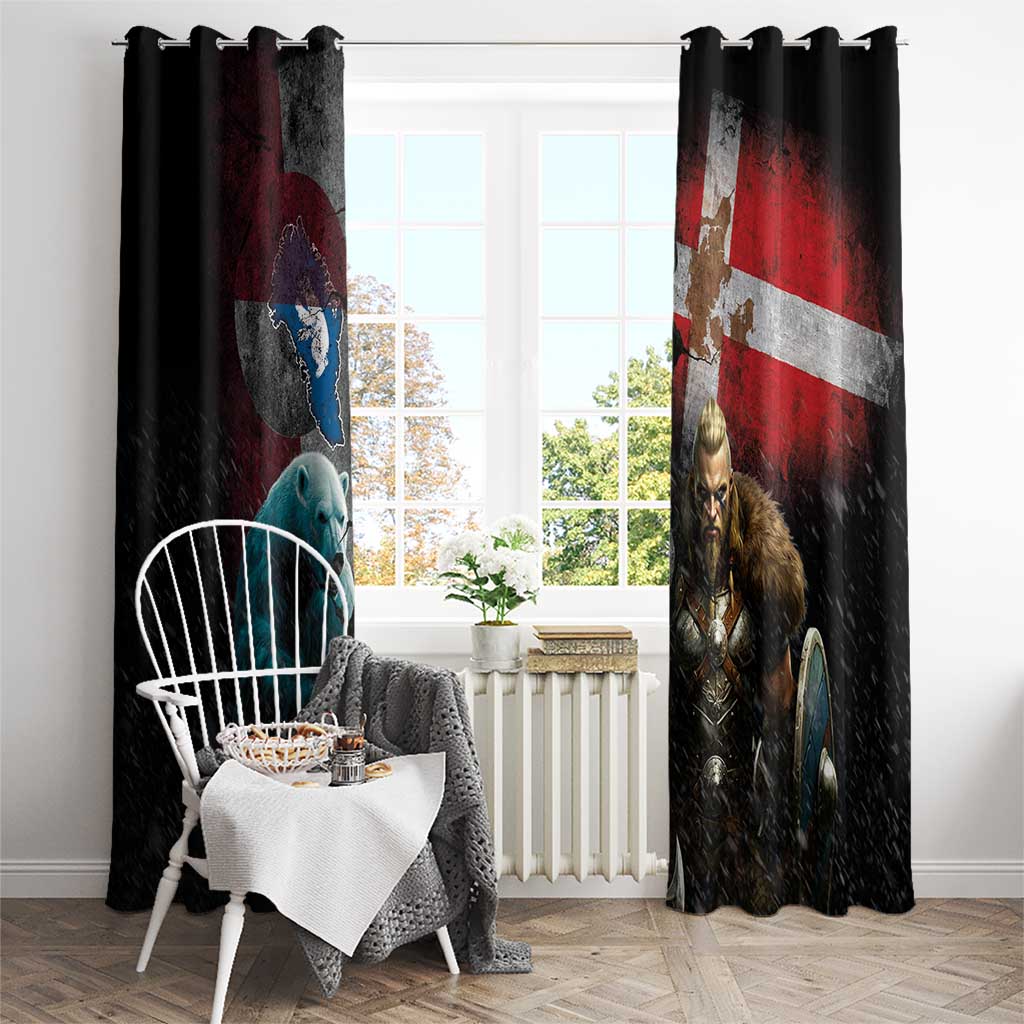 Greenlandic and Danish Together Window Curtain Polar Warrior Vikings with National Flag Grunge Style - Wonder Print Shop