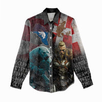 Greenlandic and Danish Together Women Casual Shirt Polar Warrior Vikings with National Flag Grunge Style - Wonder Print Shop
