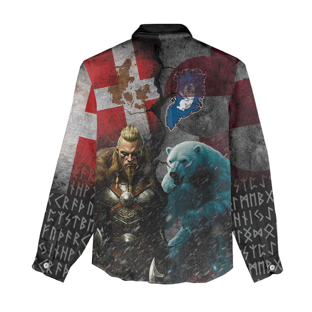 Greenlandic and Danish Together Women Casual Shirt Polar Warrior Vikings with National Flag Grunge Style - Wonder Print Shop