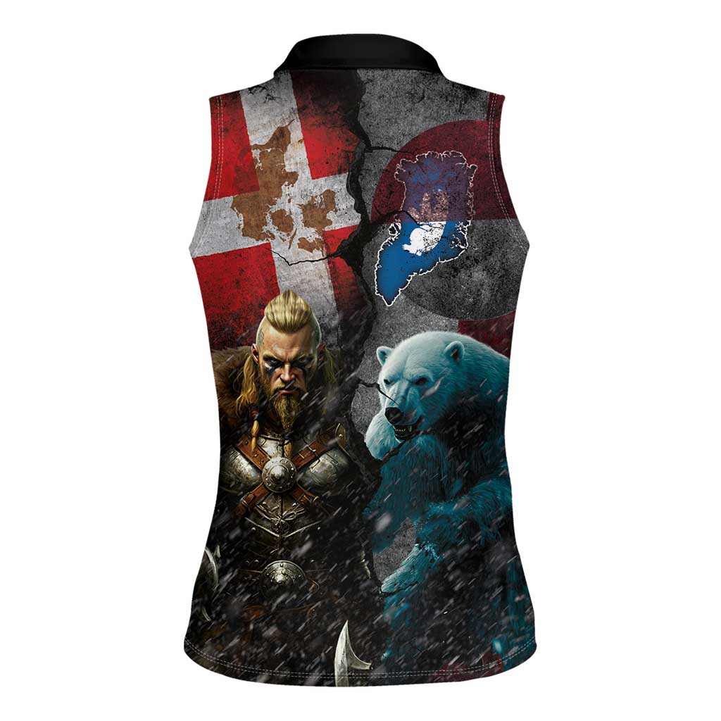 Greenlandic and Danish Together Women Sleeveless Polo Shirt Polar Warrior Vikings with National Flag Grunge Style - Wonder Print Shop