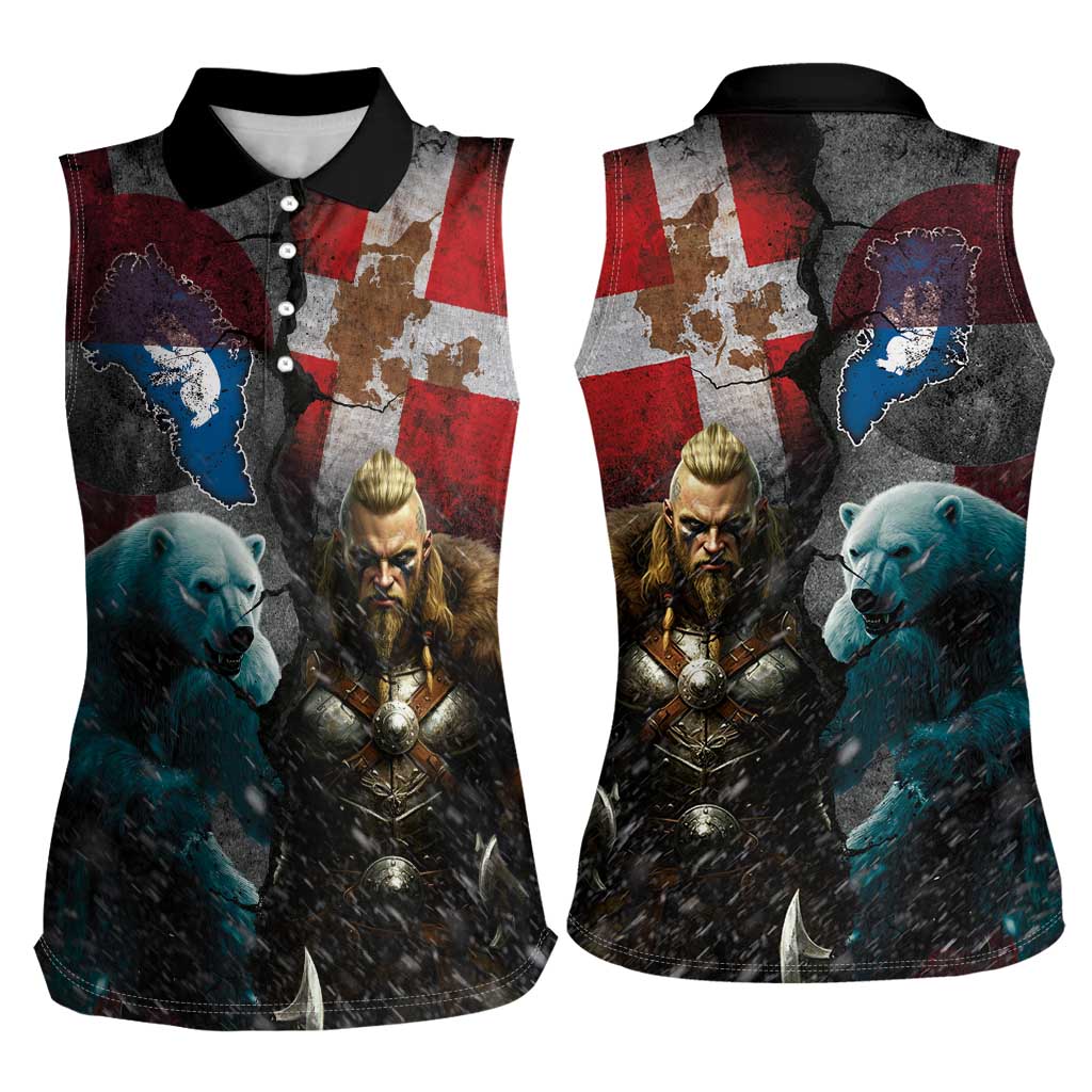Greenlandic and Danish Together Women Sleeveless Polo Shirt Polar Warrior Vikings with National Flag Grunge Style - Wonder Print Shop