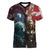 Greenlandic and Danish Together Women V-Neck T-Shirt Polar Warrior Vikings with National Flag Grunge Style - Wonder Print Shop