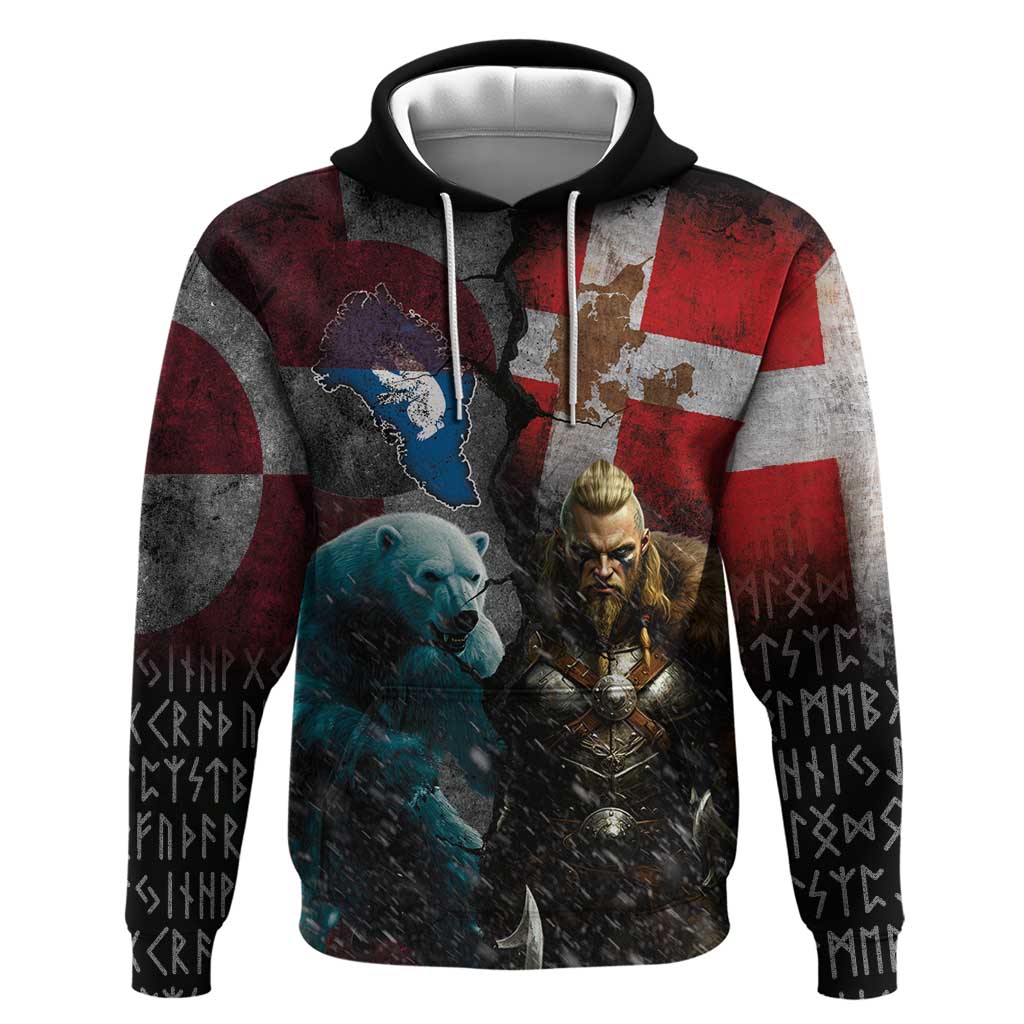 Greenlandic and Danish Together Zip Hoodie Polar Warrior Vikings with National Flag Grunge Style - Wonder Print Shop