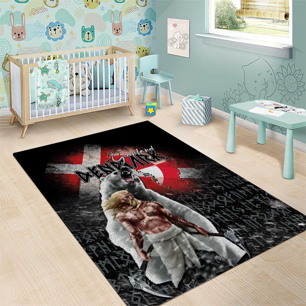 Greenlandic and Danish Together Area Rug Viking Warrior with Polar Bear Roar - Wonder Print Shop