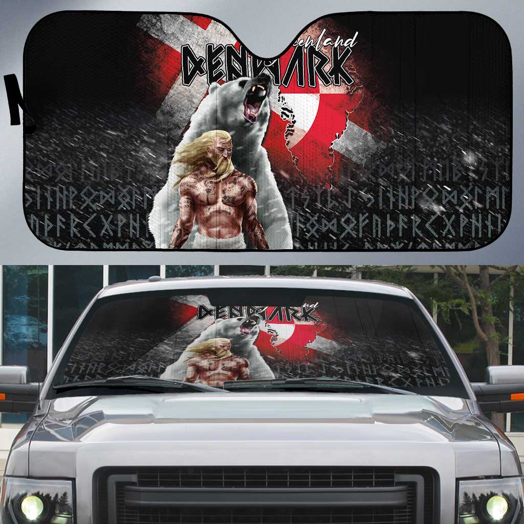 Greenlandic and Danish Together Auto Sun Shade Viking Warrior with Polar Bear Roar - Wonder Print Shop