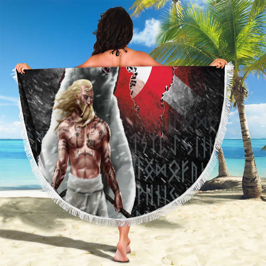 Greenlandic and Danish Together Beach Blanket Viking Warrior with Polar Bear Roar - Wonder Print Shop