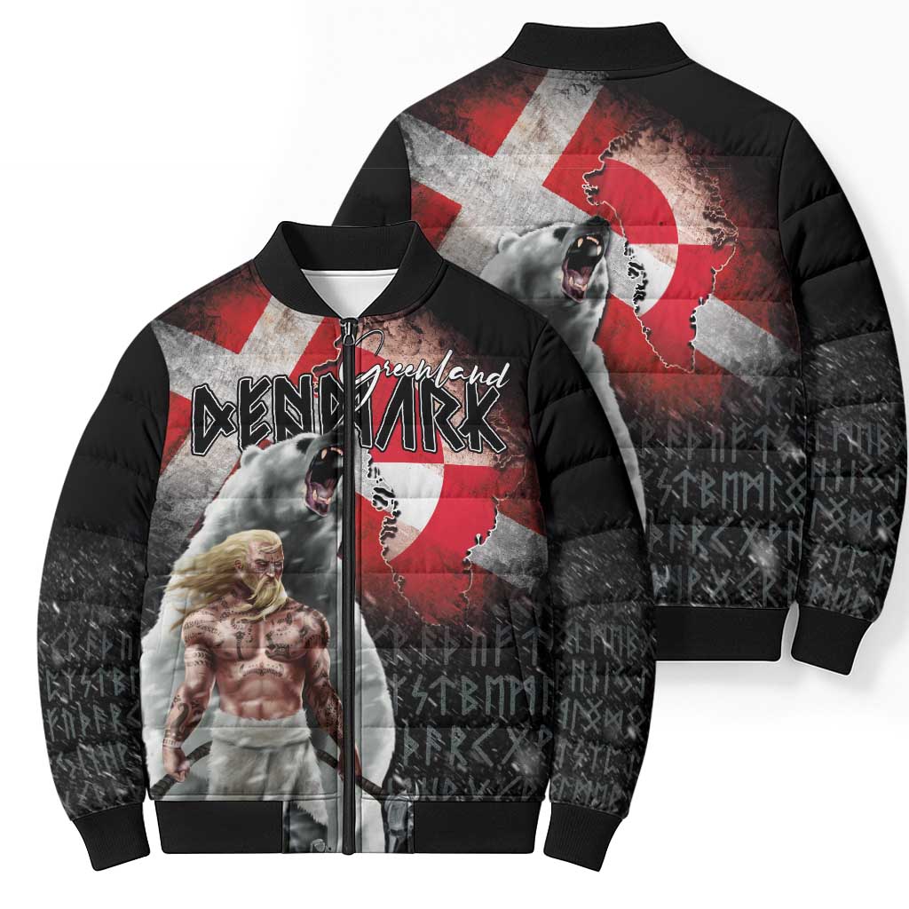 Greenlandic and Danish Together Bomber Puffer Jacket Viking Warrior with Polar Bear Roar - Wonder Print Shop