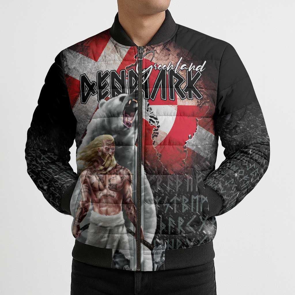 Greenlandic and Danish Together Bomber Puffer Jacket Viking Warrior with Polar Bear Roar - Wonder Print Shop