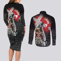 Greenlandic and Danish Together Couples Matching Long Sleeve Bodycon Dress and Long Sleeve Button Shirt Viking Warrior with Polar Bear Roar - Wonder Print Shop