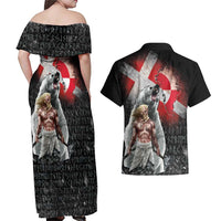 Greenlandic and Danish Together Couples Matching Off Shoulder Maxi Dress and Hawaiian Shirt Viking Warrior with Polar Bear Roar - Wonder Print Shop