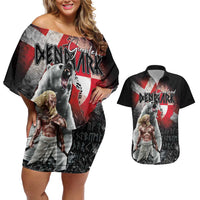 Greenlandic and Danish Together Couples Matching Off Shoulder Short Dress and Hawaiian Shirt Viking Warrior with Polar Bear Roar - Wonder Print Shop