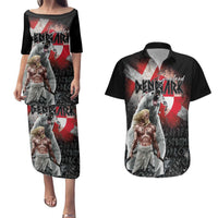 Greenlandic and Danish Together Couples Matching Puletasi and Hawaiian Shirt Viking Warrior with Polar Bear Roar - Wonder Print Shop