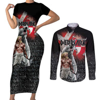 Greenlandic and Danish Together Couples Matching Short Sleeve Bodycon Dress and Long Sleeve Button Shirt Viking Warrior with Polar Bear Roar - Wonder Print Shop