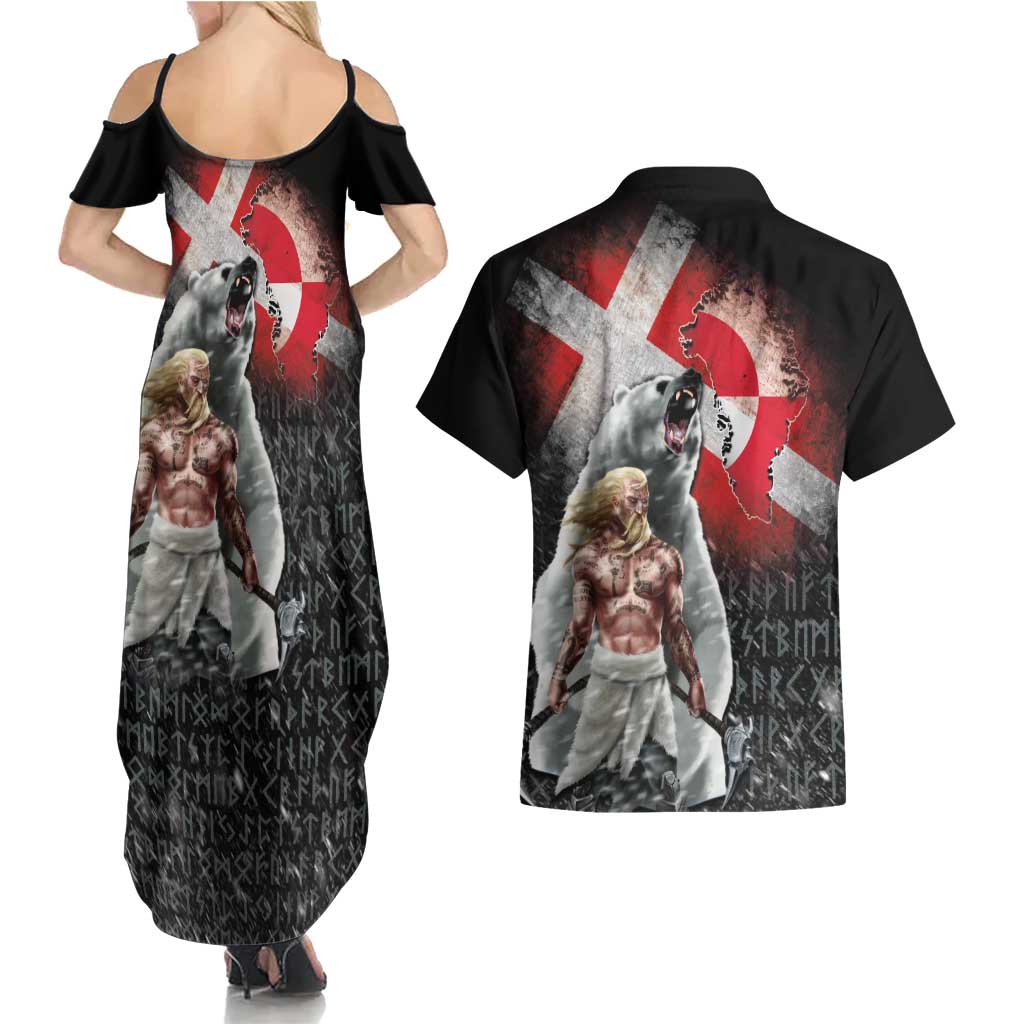 Greenlandic and Danish Together Couples Matching Summer Maxi Dress and Hawaiian Shirt Viking Warrior with Polar Bear Roar - Wonder Print Shop