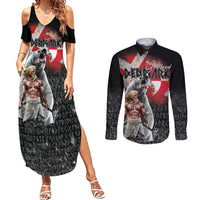 Greenlandic and Danish Together Couples Matching Summer Maxi Dress and Long Sleeve Button Shirt Viking Warrior with Polar Bear Roar - Wonder Print Shop