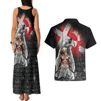 Greenlandic and Danish Together Couples Matching Tank Maxi Dress and Hawaiian Shirt Viking Warrior with Polar Bear Roar - Wonder Print Shop