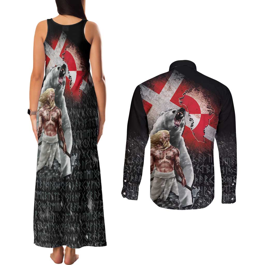 Greenlandic and Danish Together Couples Matching Tank Maxi Dress and Long Sleeve Button Shirt Viking Warrior with Polar Bear Roar - Wonder Print Shop