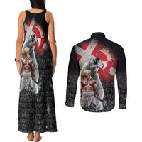 Greenlandic and Danish Together Couples Matching Tank Maxi Dress and Long Sleeve Button Shirt Viking Warrior with Polar Bear Roar - Wonder Print Shop