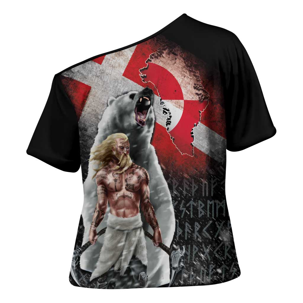 Greenlandic and Danish Together Cross Shoulder Shirt Viking Warrior with Polar Bear Roar - Wonder Print Shop