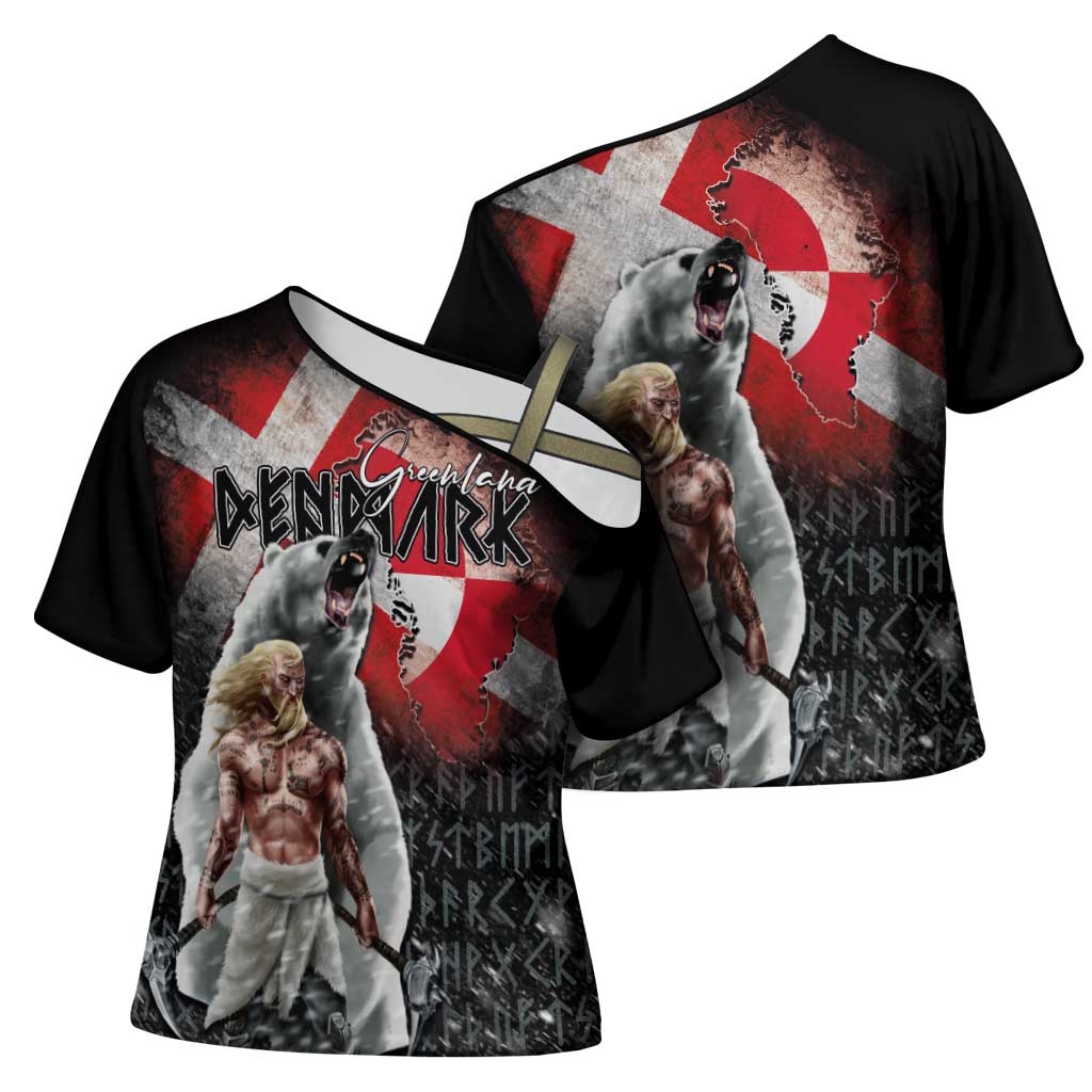 Greenlandic and Danish Together Cross Shoulder Shirt Viking Warrior with Polar Bear Roar - Wonder Print Shop
