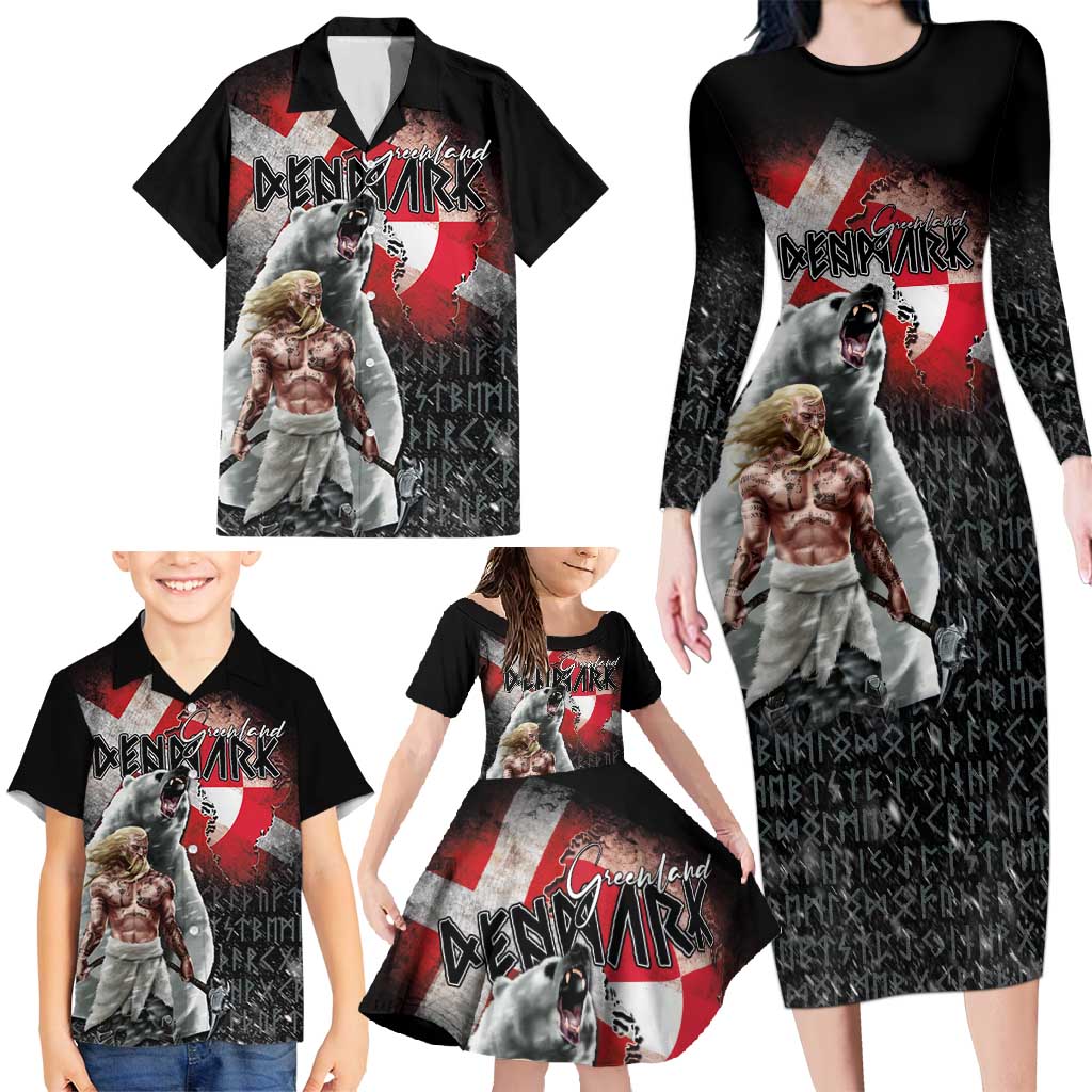Greenlandic and Danish Together Family Matching Long Sleeve Bodycon Dress and Hawaiian Shirt Viking Warrior with Polar Bear Roar - Wonder Print Shop