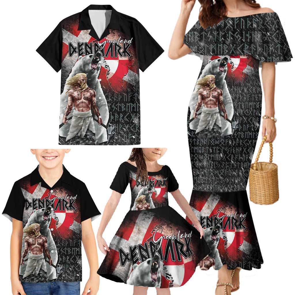 Greenlandic and Danish Together Family Matching Mermaid Dress and Hawaiian Shirt Viking Warrior with Polar Bear Roar - Wonder Print Shop