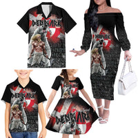 Greenlandic and Danish Together Family Matching Off The Shoulder Long Sleeve Dress and Hawaiian Shirt Viking Warrior with Polar Bear Roar - Wonder Print Shop