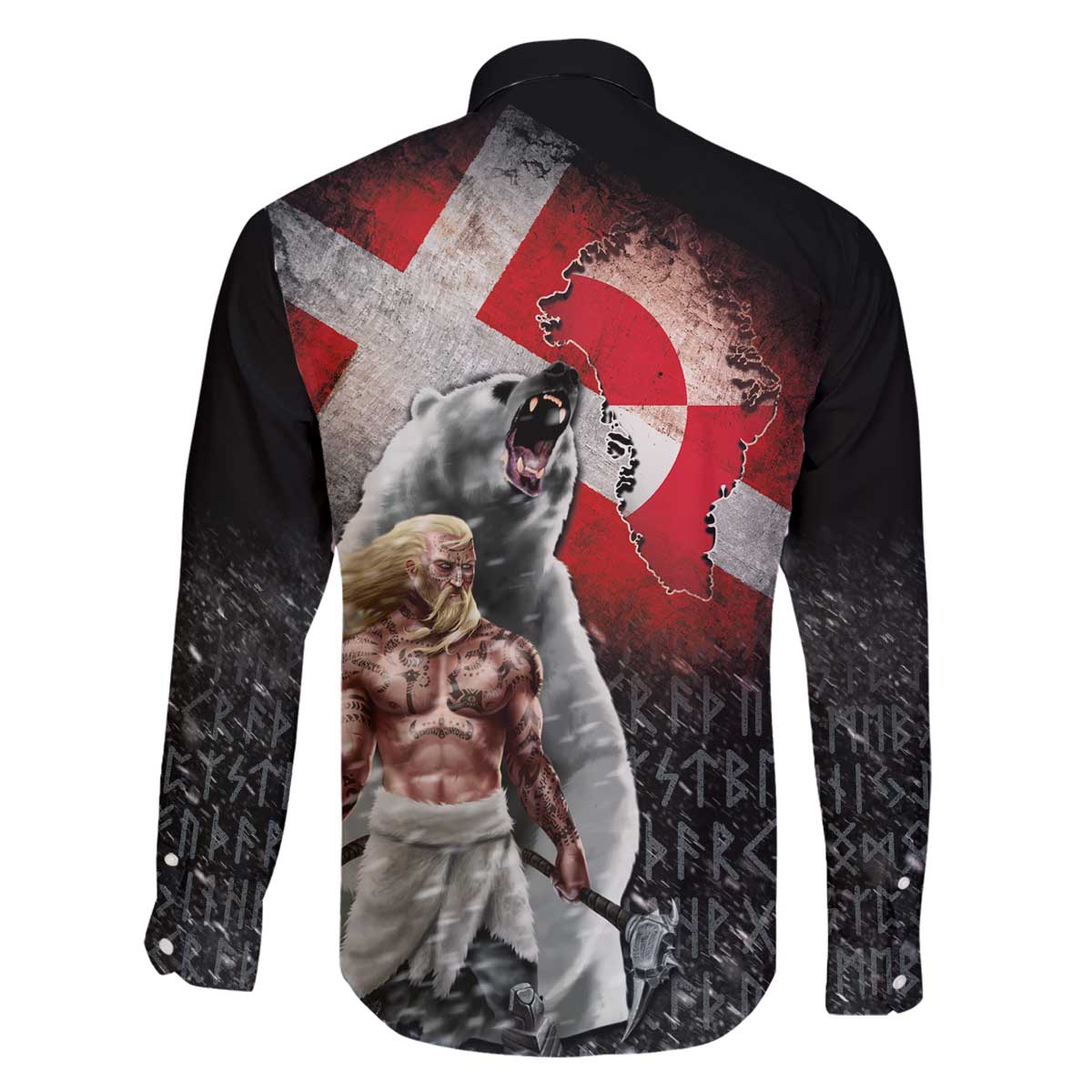 Greenlandic and Danish Together Family Matching Off The Shoulder Long Sleeve Dress and Hawaiian Shirt Viking Warrior with Polar Bear Roar - Wonder Print Shop
