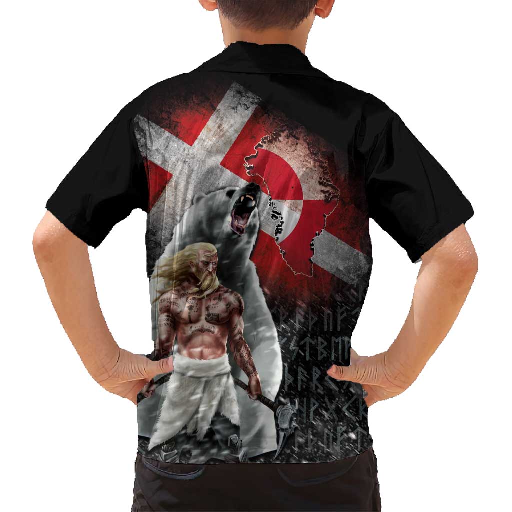 Greenlandic and Danish Together Family Matching Off Shoulder Maxi Dress and Hawaiian Shirt Viking Warrior with Polar Bear Roar - Wonder Print Shop