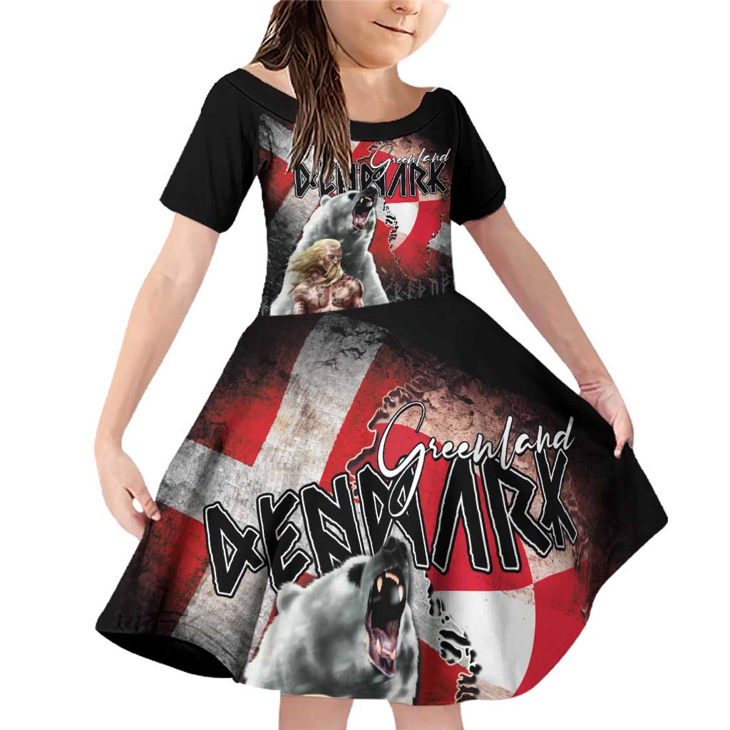 Greenlandic and Danish Together Family Matching Off Shoulder Short Dress and Hawaiian Shirt Viking Warrior with Polar Bear Roar - Wonder Print Shop