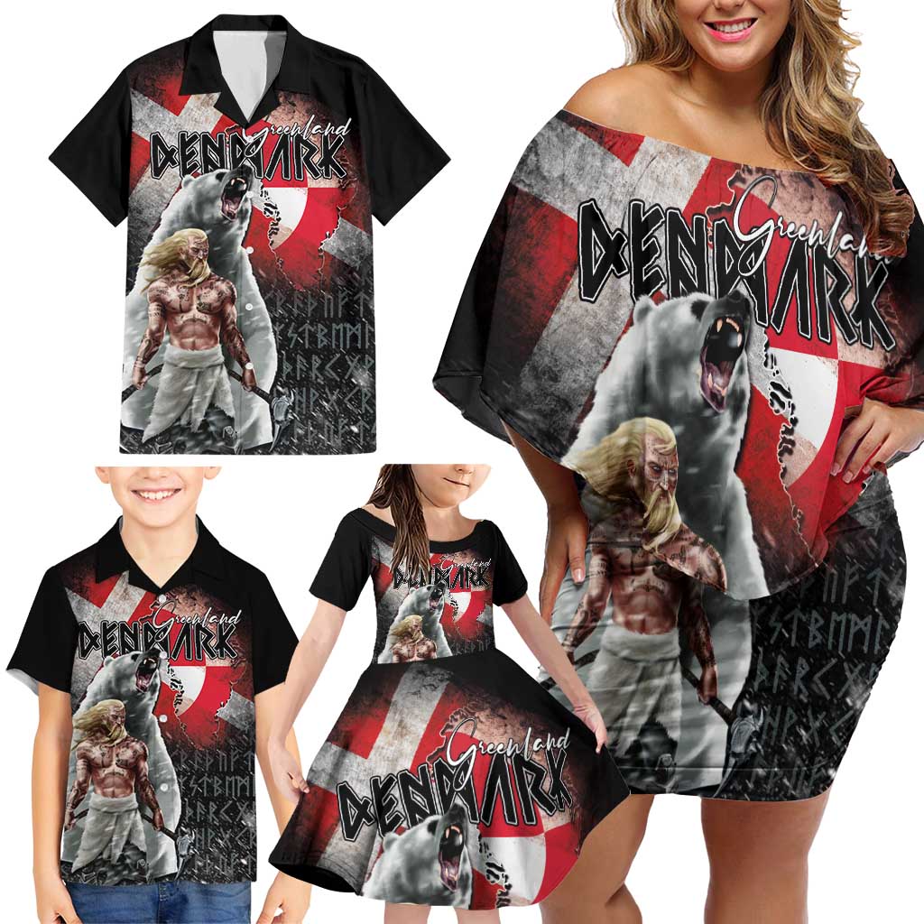 Greenlandic and Danish Together Family Matching Off Shoulder Short Dress and Hawaiian Shirt Viking Warrior with Polar Bear Roar - Wonder Print Shop
