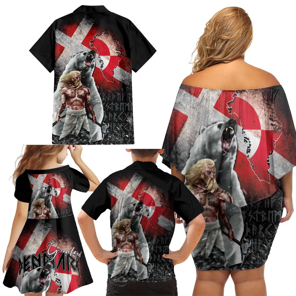 Greenlandic and Danish Together Family Matching Off Shoulder Short Dress and Hawaiian Shirt Viking Warrior with Polar Bear Roar - Wonder Print Shop