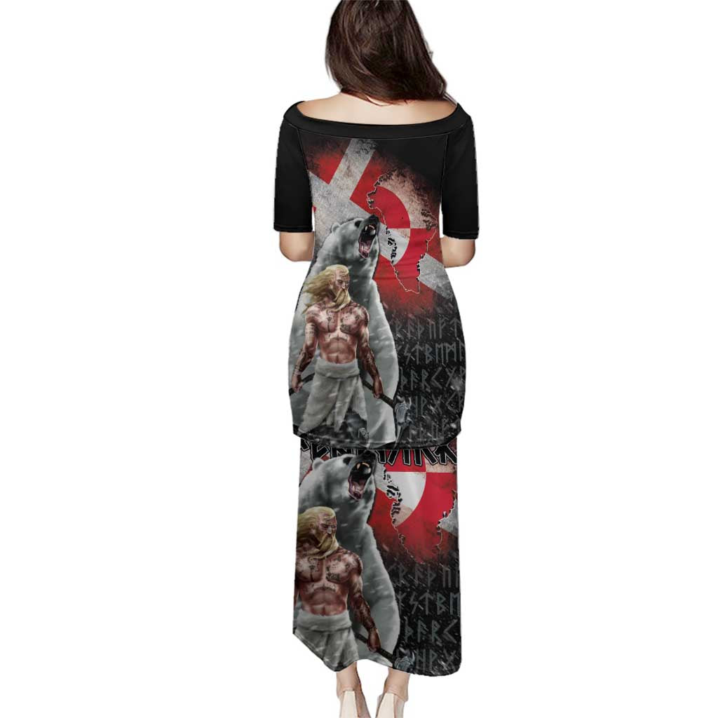 Greenlandic and Danish Together Family Matching Puletasi and Hawaiian Shirt Viking Warrior with Polar Bear Roar - Wonder Print Shop
