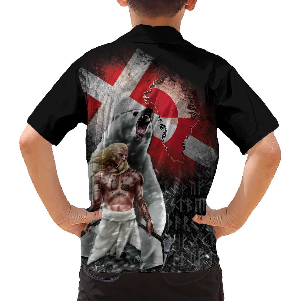 Greenlandic and Danish Together Family Matching Short Sleeve Bodycon Dress and Hawaiian Shirt Viking Warrior with Polar Bear Roar - Wonder Print Shop