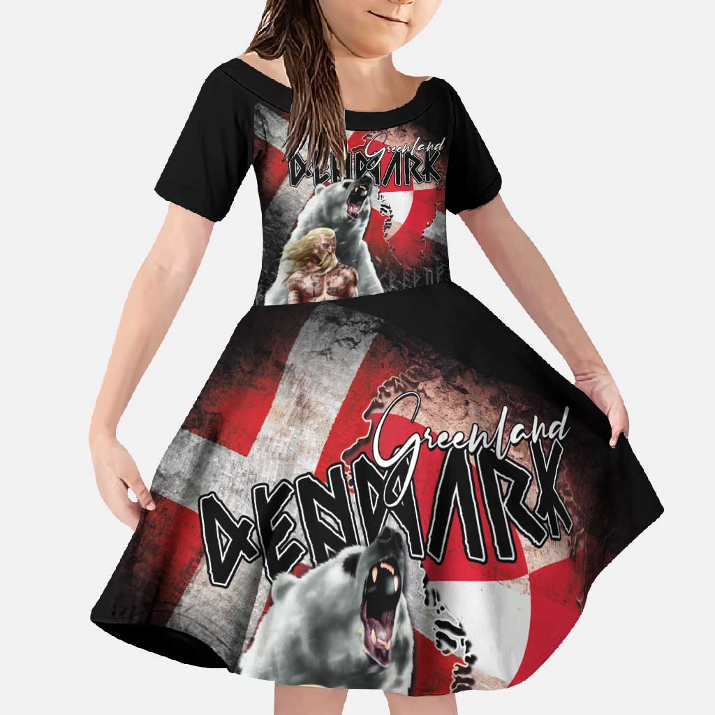 Greenlandic and Danish Together Family Matching Short Sleeve Bodycon Dress and Hawaiian Shirt Viking Warrior with Polar Bear Roar - Wonder Print Shop