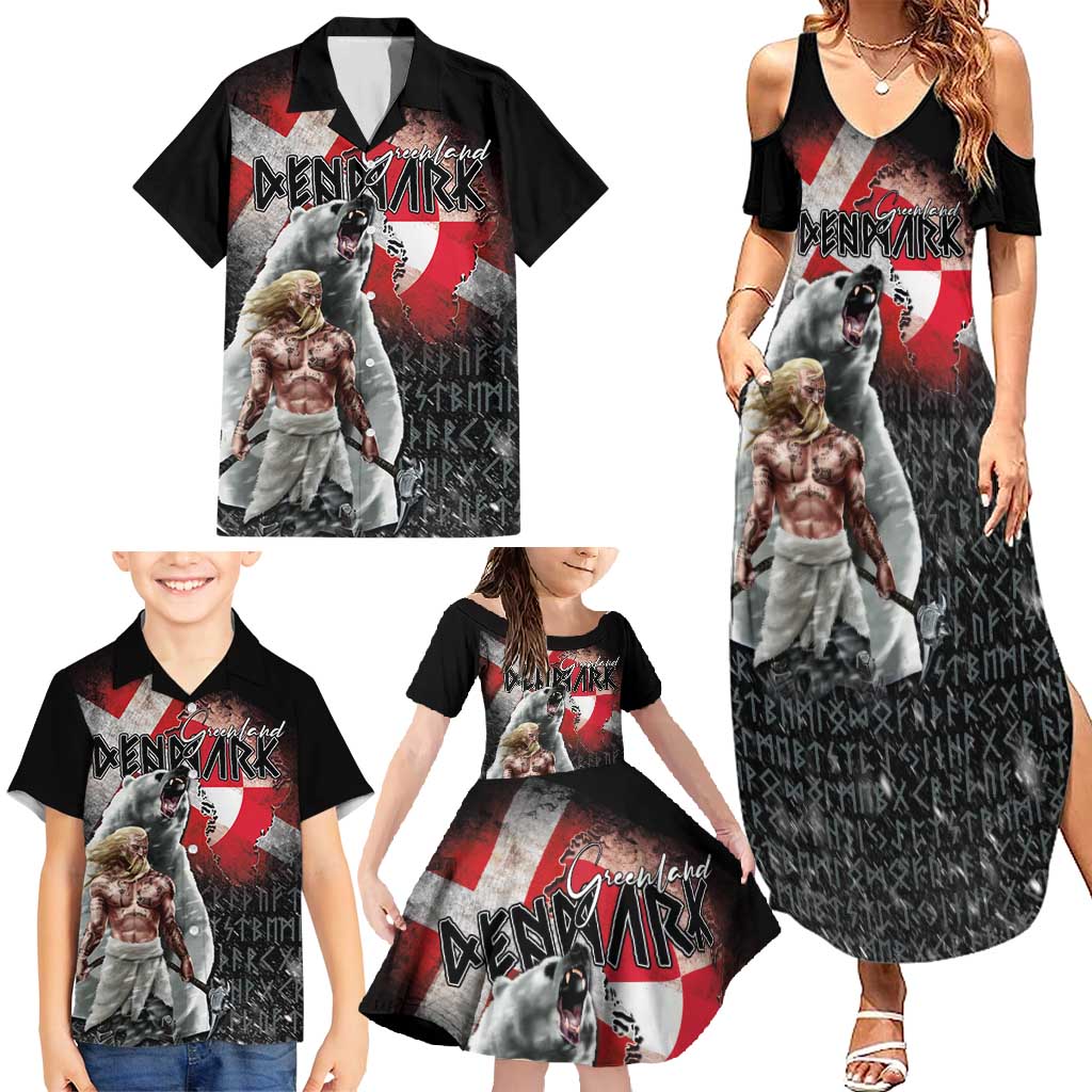 Greenlandic and Danish Together Family Matching Summer Maxi Dress and Hawaiian Shirt Viking Warrior with Polar Bear Roar - Wonder Print Shop