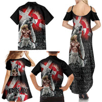Greenlandic and Danish Together Family Matching Summer Maxi Dress and Hawaiian Shirt Viking Warrior with Polar Bear Roar - Wonder Print Shop