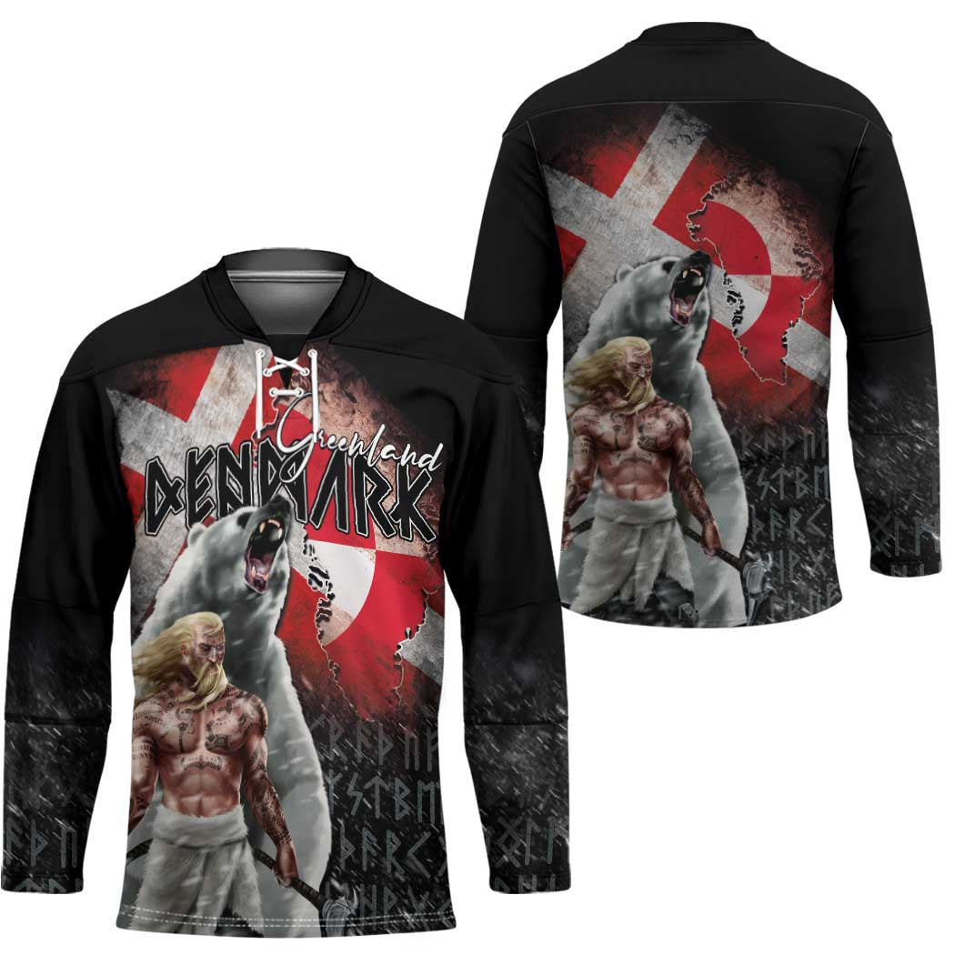Greenlandic and Danish Together Hockey Jersey Viking Warrior with Polar Bear Roar - Wonder Print Shop