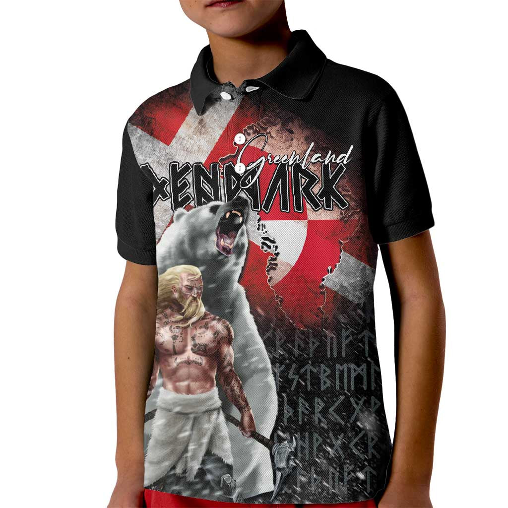 Greenlandic and Danish Together Kid Polo Shirt Viking Warrior with Polar Bear Roar - Wonder Print Shop