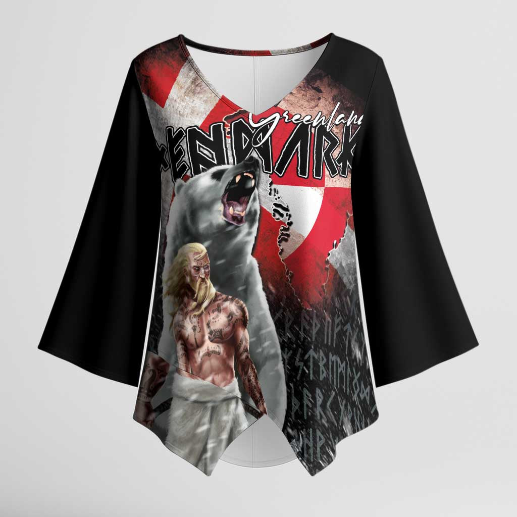 Greenlandic and Danish Together Kimono Sleeve Blouse Viking Warrior with Polar Bear Roar - Wonder Print Shop