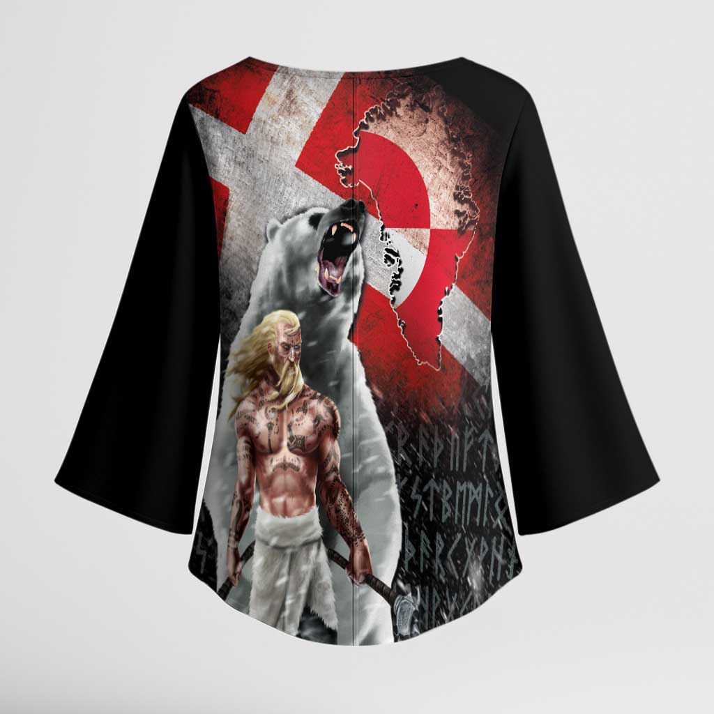 Greenlandic and Danish Together Kimono Sleeve Blouse Viking Warrior with Polar Bear Roar - Wonder Print Shop