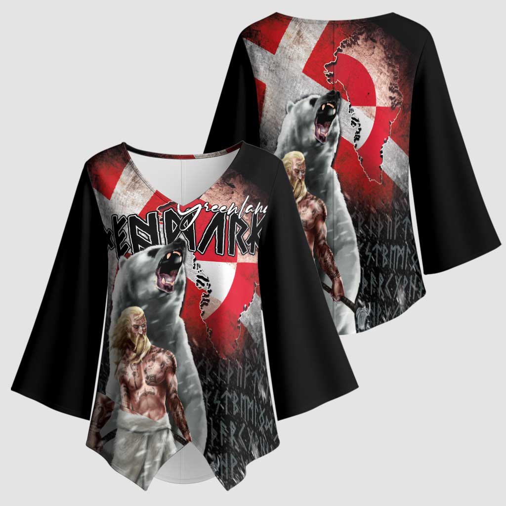 Greenlandic and Danish Together Kimono Sleeve Blouse Viking Warrior with Polar Bear Roar - Wonder Print Shop
