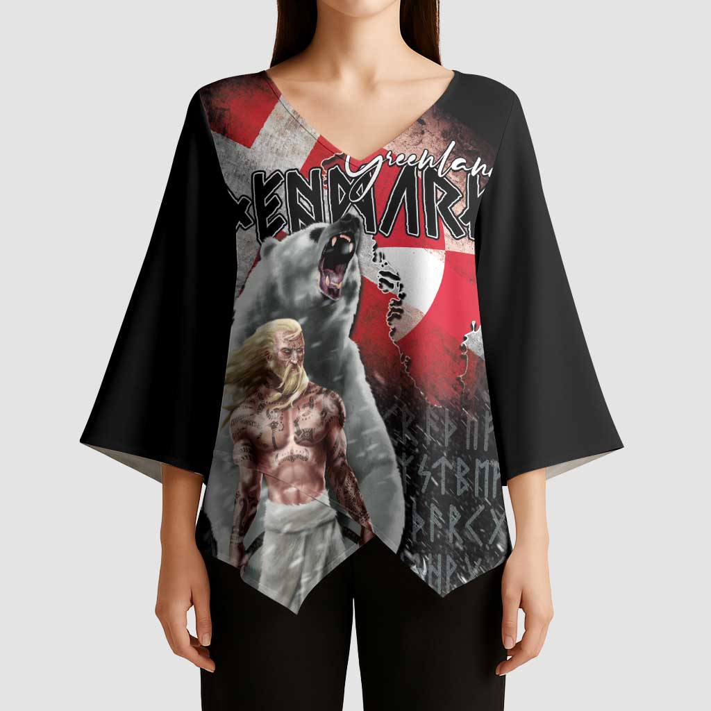 Greenlandic and Danish Together Kimono Sleeve Blouse Viking Warrior with Polar Bear Roar - Wonder Print Shop