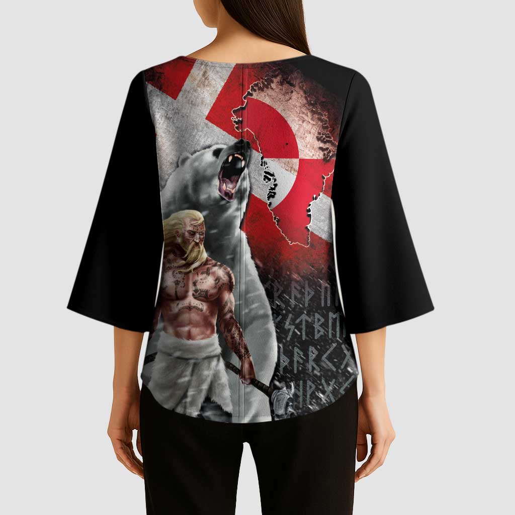 Greenlandic and Danish Together Kimono Sleeve Blouse Viking Warrior with Polar Bear Roar - Wonder Print Shop