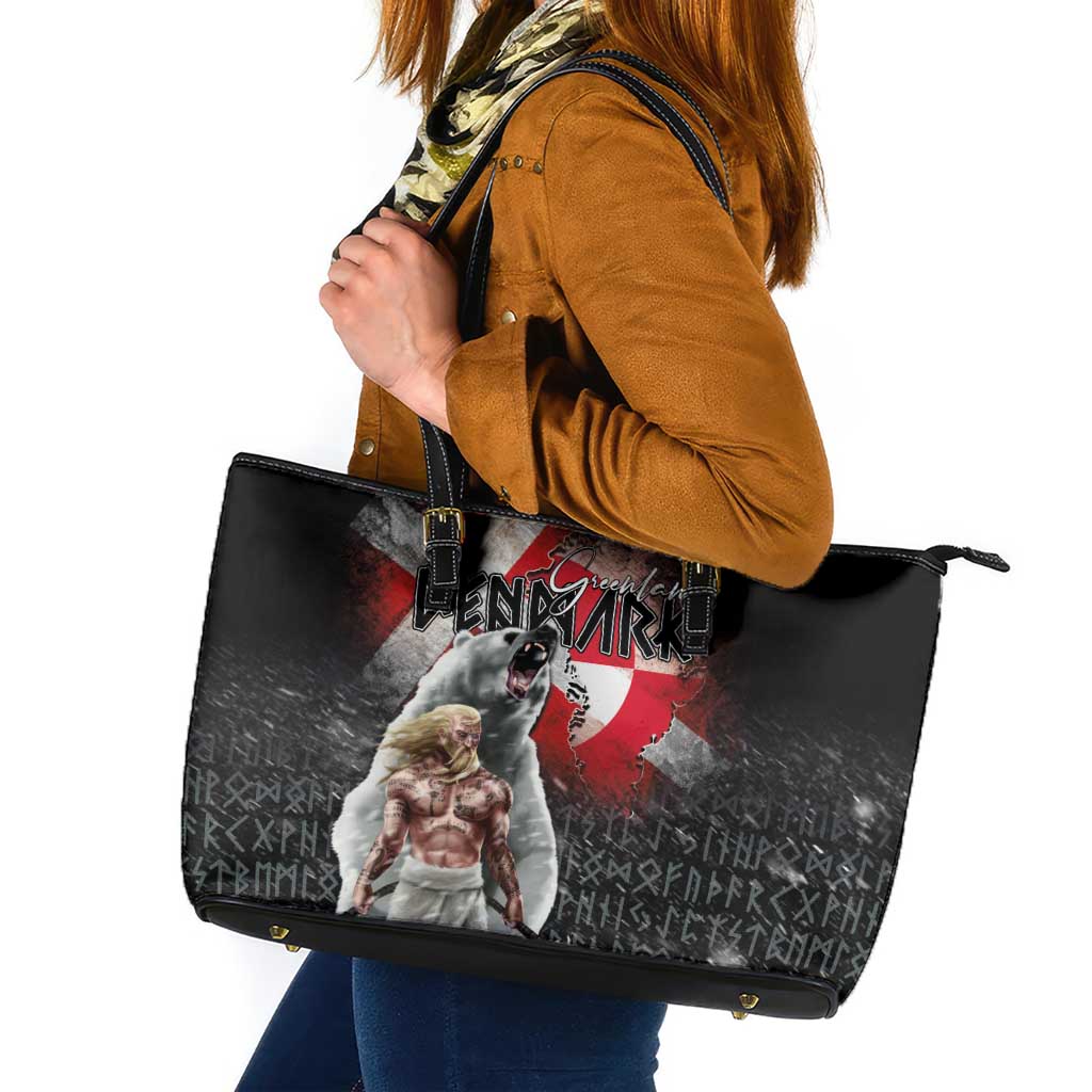 Greenlandic and Danish Together Leather Tote Bag Viking Warrior with Polar Bear Roar - Wonder Print Shop